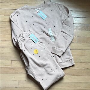Cat & Jack Pink Dot Long-Sleeve Sweatshirt & Pant Set Big Kids Size L 10-12 NWT